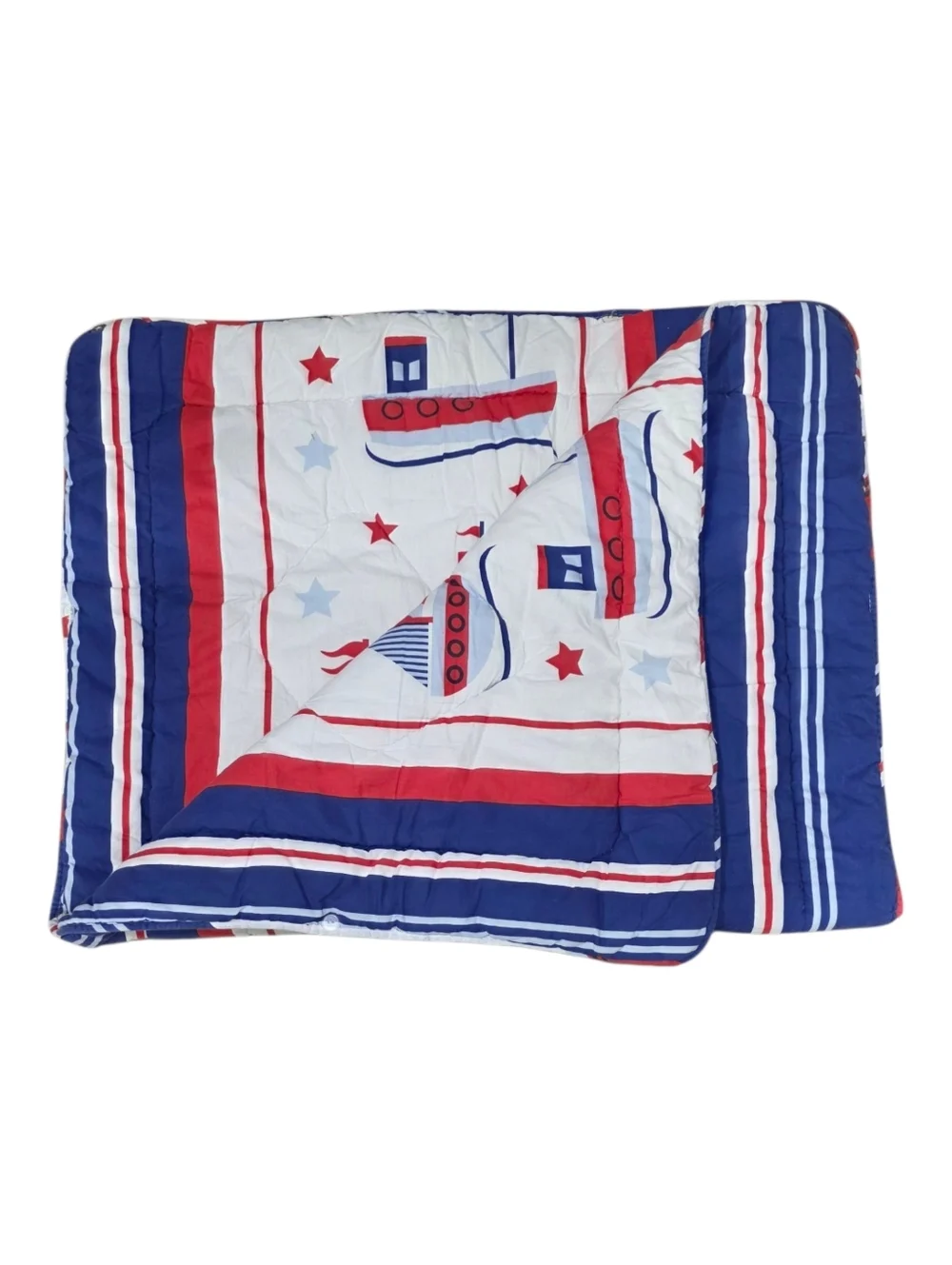 Cotton Box Nautical Red, White & Blue Boat Print Quilted Kids Comforter Blanket